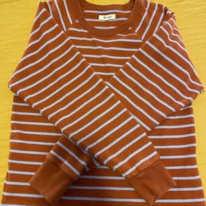 Madewell Womens Sweatshirt Rust Blue Stripe Long Sleeve Crew Neck